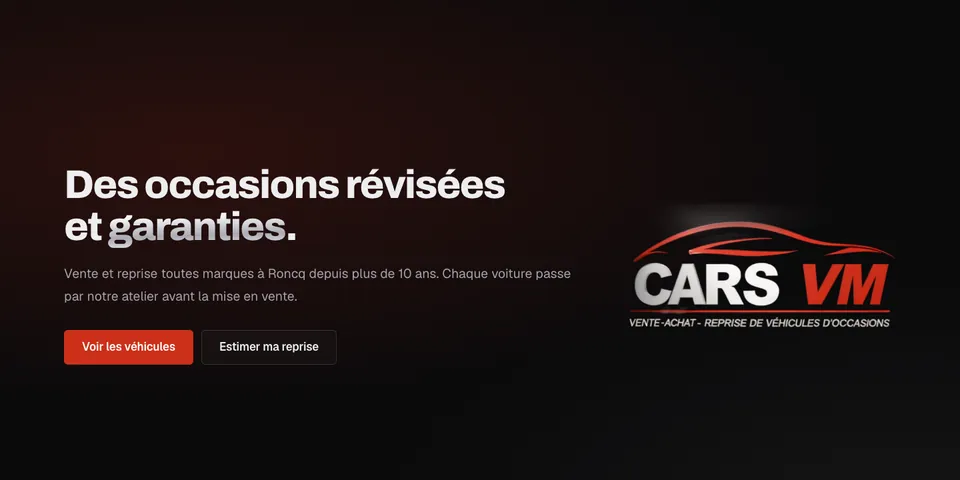 Page d'accueil du site CARS VM réalisé par Kodex Production